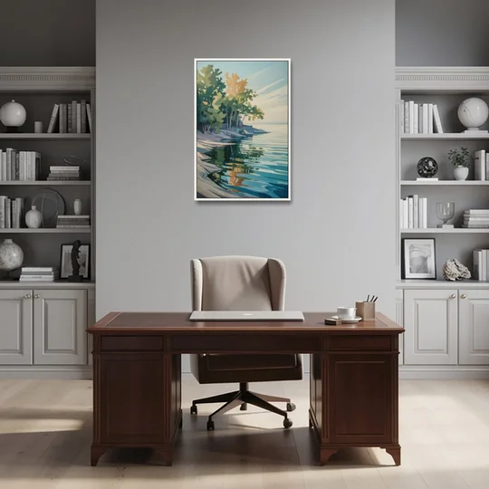 Lake Ontario Reflections - White Framed Canvas Wall Art - Office - 24x36