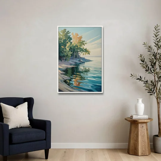 Lake Ontario Reflections - White Framed Canvas Wall Art - Sofa - 24x36
