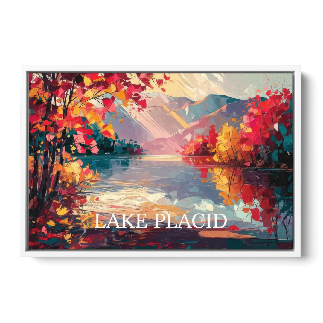 Lake Placid Autumn Splendor - White Framed Canvas Wall Art - Front