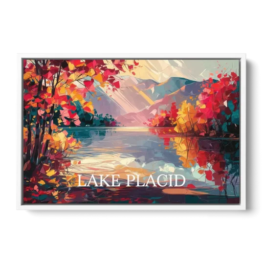 Lake Placid Autumn Splendor - White Framed Canvas Wall Art - Front