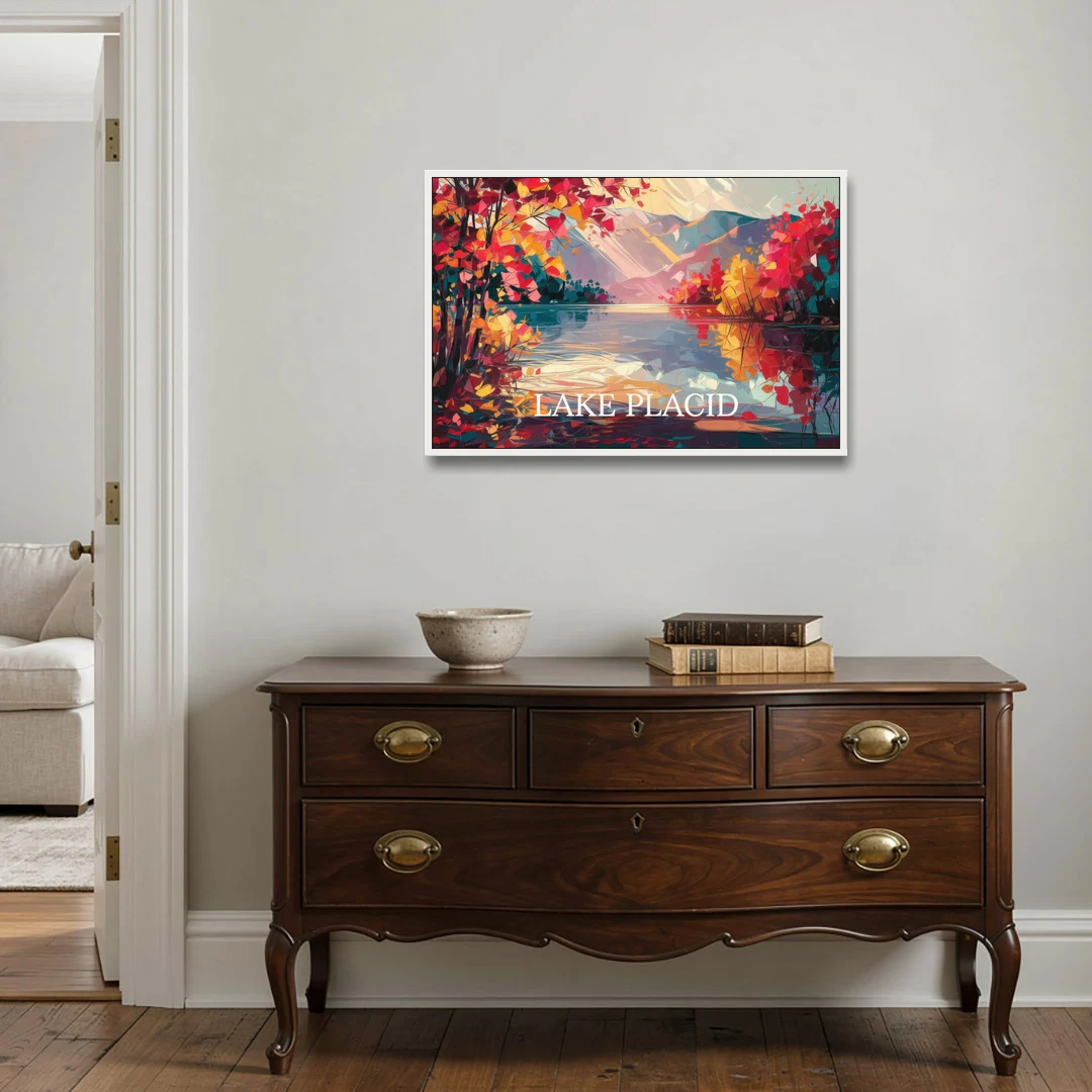 Lake Placid Autumn Splendor - White Framed Canvas Wall Art - Coffee Table - 36x24