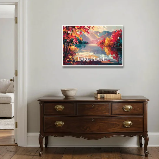 Lake Placid Autumn Splendor - White Framed Canvas Wall Art - Coffee Table - 36x24