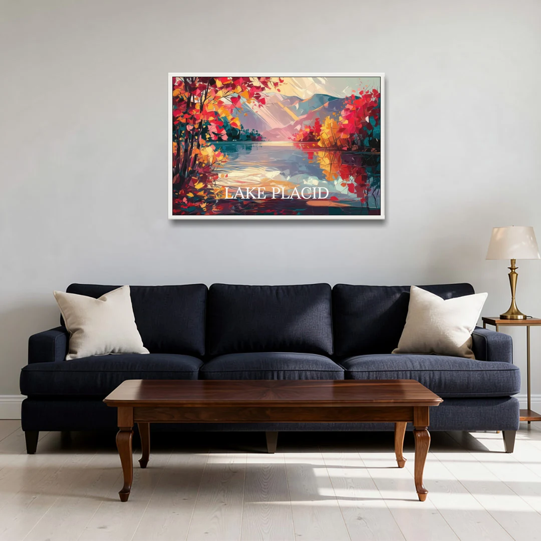 Lake Placid Autumn Splendor - White Framed Canvas Wall Art - Sofa - 36x24