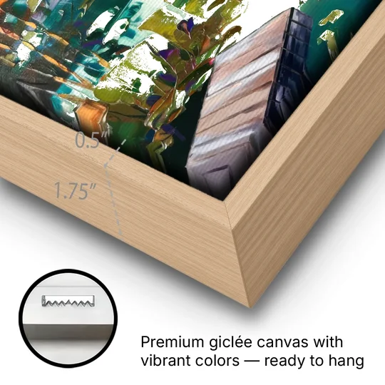 Lake Placid Mirror Lake View - Oak Framed Canvas Wall Art - Gallery Wrap Corner