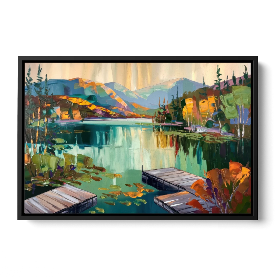 Lake Placid Mirror Lake View - Black Framed Canvas Wall Art - Front