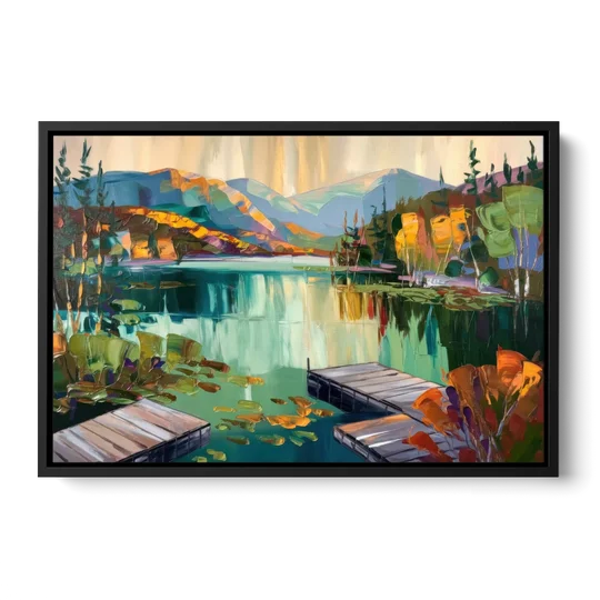Lake Placid Mirror Lake View - Black Framed Canvas Wall Art - Front
