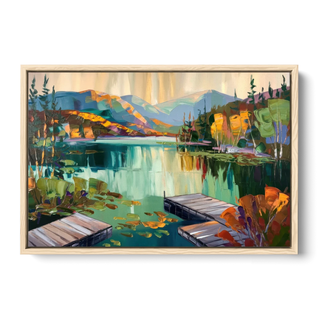 Lake Placid Mirror Lake View - Oak Framed Canvas Wall Art - Front