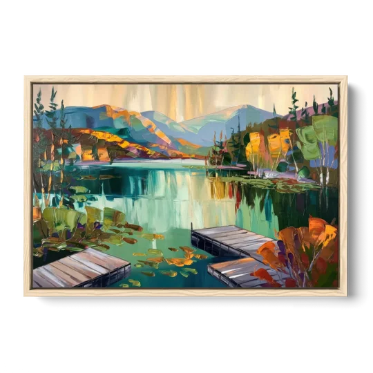 Lake Placid Mirror Lake View - Oak Framed Canvas Wall Art - Front