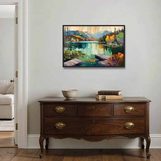 Lake Placid Mirror Lake View - Black Framed Canvas Wall Art - Coffee Table - 36x24