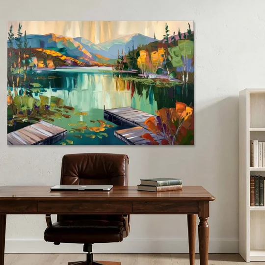 Lake Placid Mirror Lake View - Canvas Wall Art - Office - 60x40