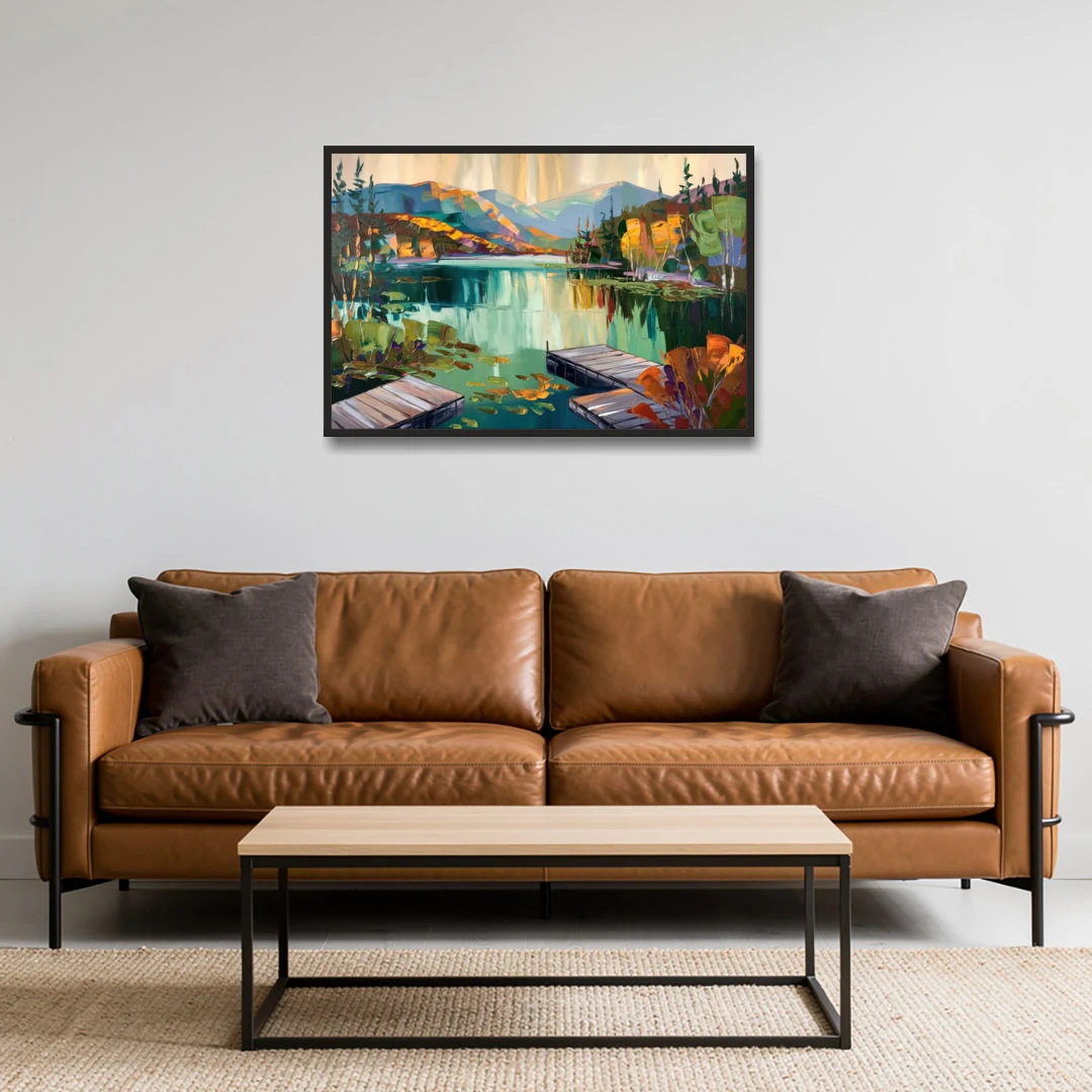 Lake Placid Mirror Lake View - Black Framed Canvas Wall Art - Sofa - 36x24