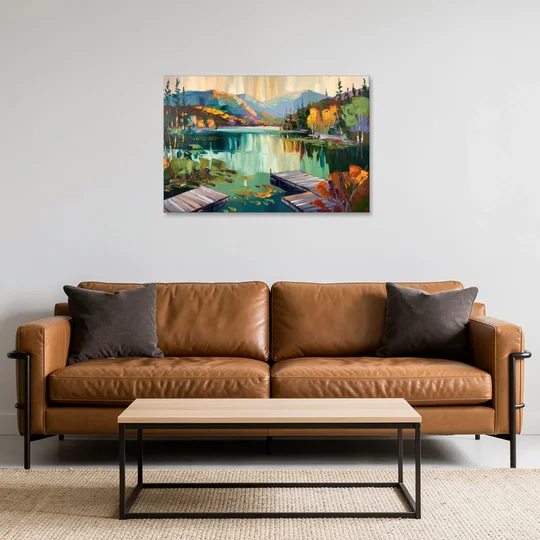 Lake Placid Mirror Lake View - Canvas Wall Art - Sofa - 36x24