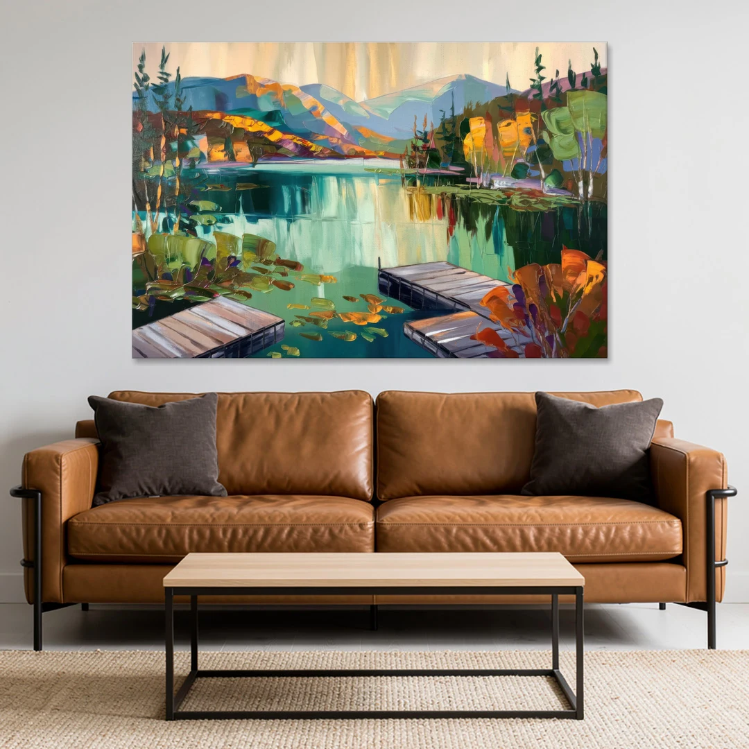 Lake Placid Mirror Lake View - Canvas Wall Art - Sofa - 60x40