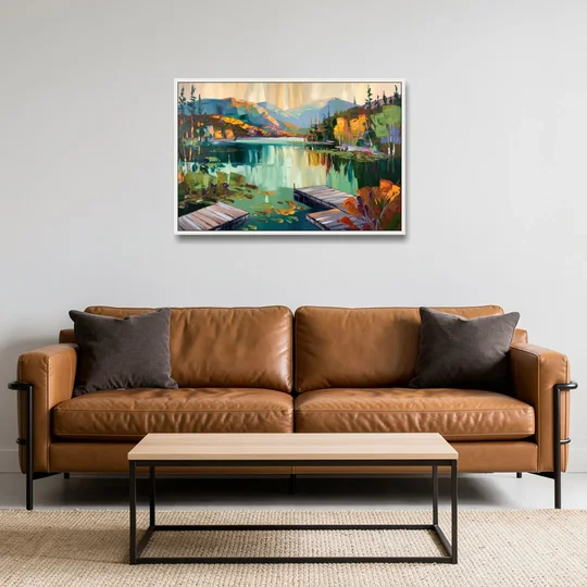 Lake Placid Mirror Lake View - White Framed Canvas Wall Art - Sofa - 36x24