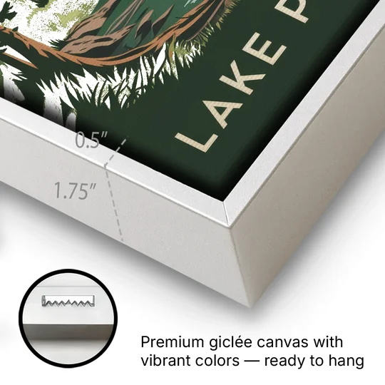 Lake Placid Mountain Escape - White Framed Canvas Wall Art - Gallery Wrap Corner