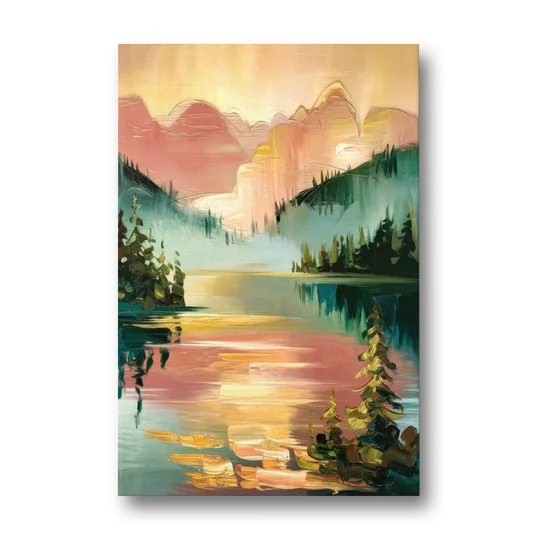 Lake Placid Sunrise Over Peaks - Canvas Wall Art - Front