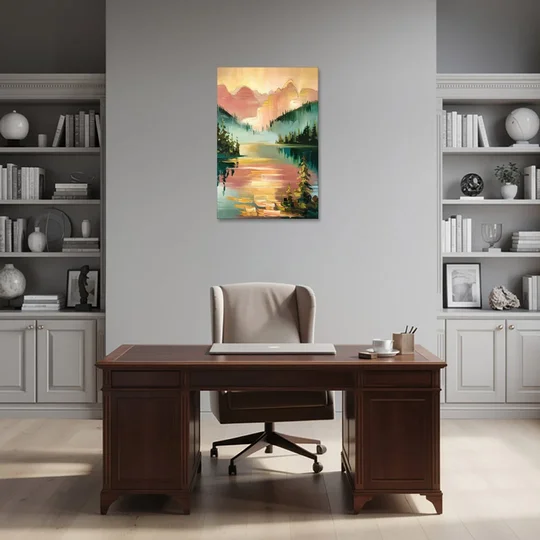 Lake Placid Sunrise Over Peaks - Canvas Wall Art - Office - 24x36