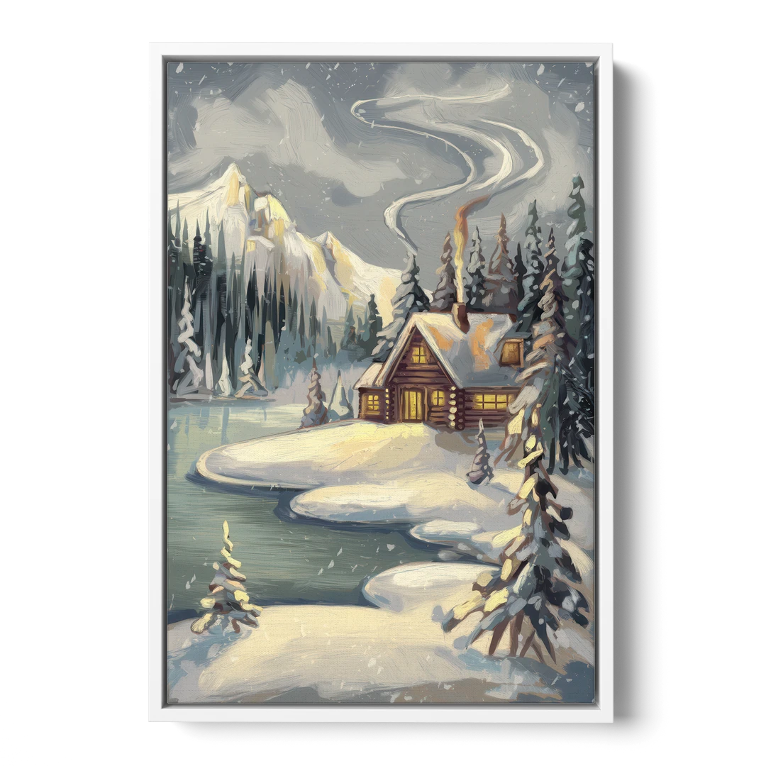 Lake Placid Winter Wonderland - White Framed Canvas Wall Art - Front
