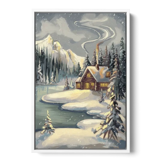 Lake Placid Winter Wonderland - White Framed Canvas Wall Art - Front