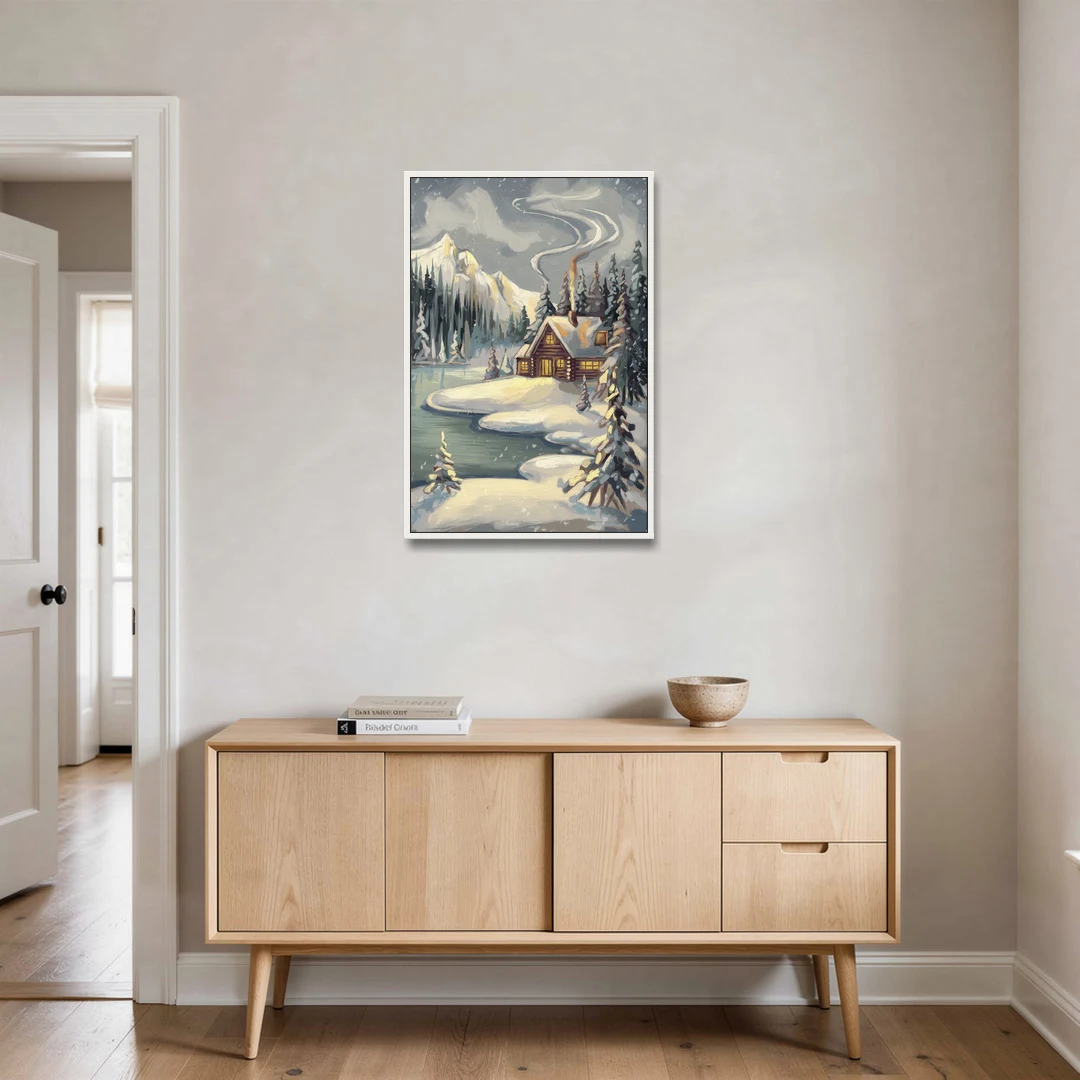 Lake Placid Winter Wonderland - White Framed Canvas Wall Art - Coffee Table - 24x36