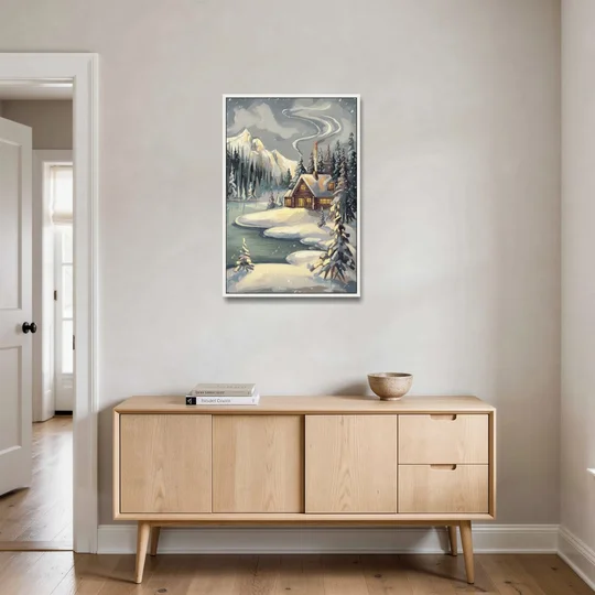 Lake Placid Winter Wonderland - White Framed Canvas Wall Art - Coffee Table - 24x36