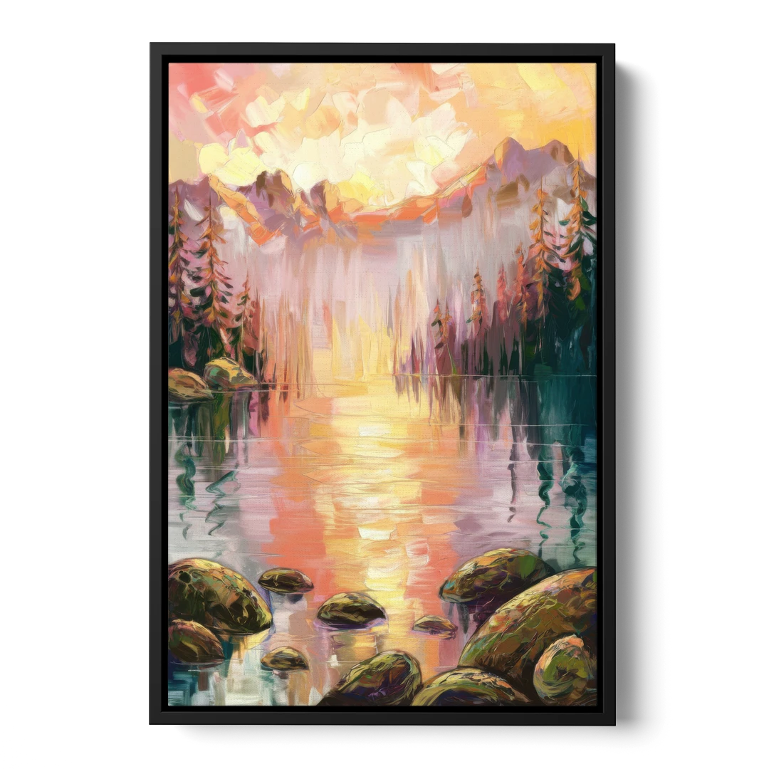 Lake Tahoe Alpine Sunrise - Black Framed Canvas Wall Art - Front