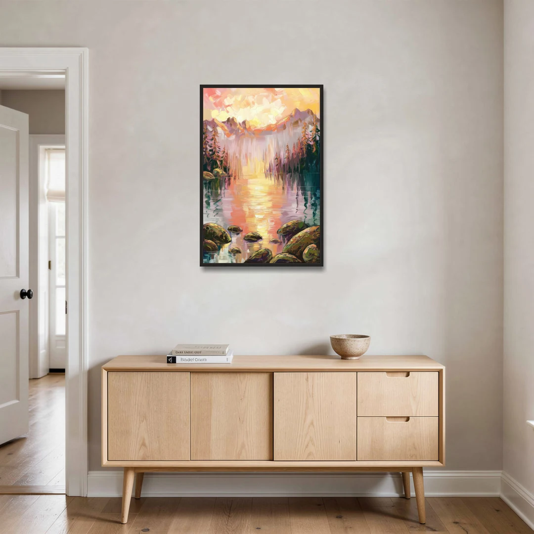 Lake Tahoe Alpine Sunrise - Black Framed Canvas Wall Art - Coffee Table - 24x36