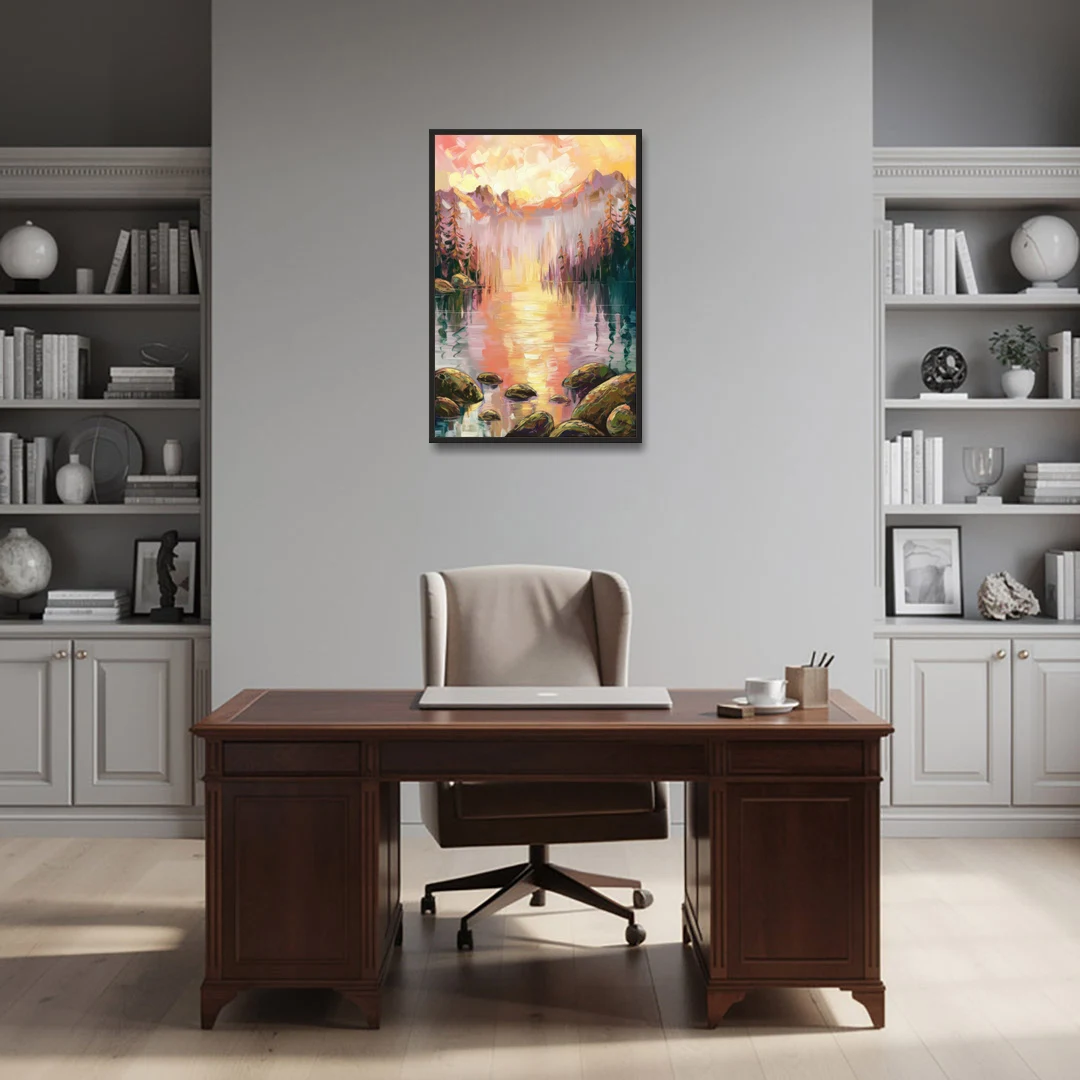 Lake Tahoe Alpine Sunrise - Black Framed Canvas Wall Art - Office - 24x36