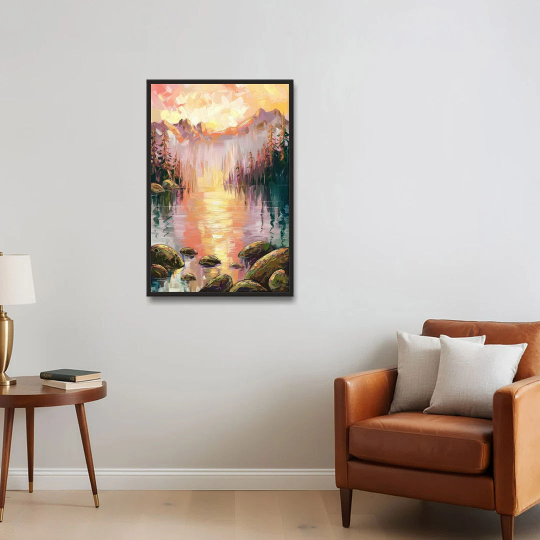 Lake Tahoe Alpine Sunrise - Black Framed Canvas Wall Art - Sofa - 24x36
