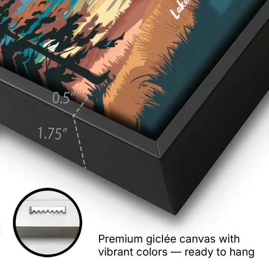 Lake Tahoe Emerald Bay View - Black Framed Canvas Wall Art - Gallery Wrap Corner