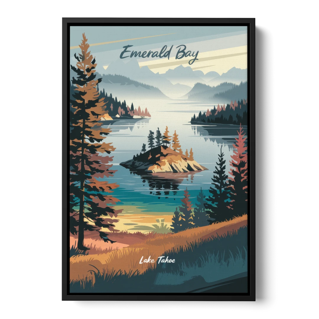 Lake Tahoe Emerald Bay View - Black Framed Canvas Wall Art - Front