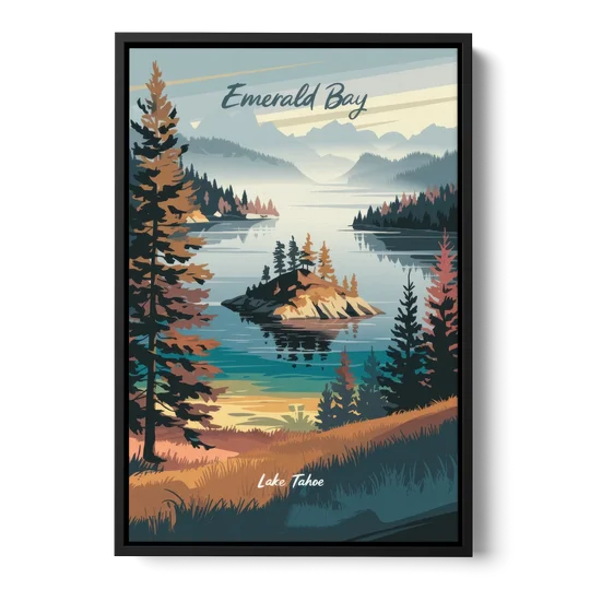 Lake Tahoe Emerald Bay View - Black Framed Canvas Wall Art - Front