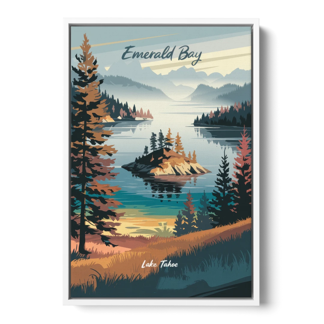 Lake Tahoe Emerald Bay View - White Framed Canvas Wall Art - Front