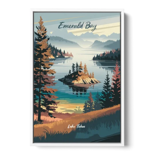 Lake Tahoe Emerald Bay View - White Framed Canvas Wall Art - Front