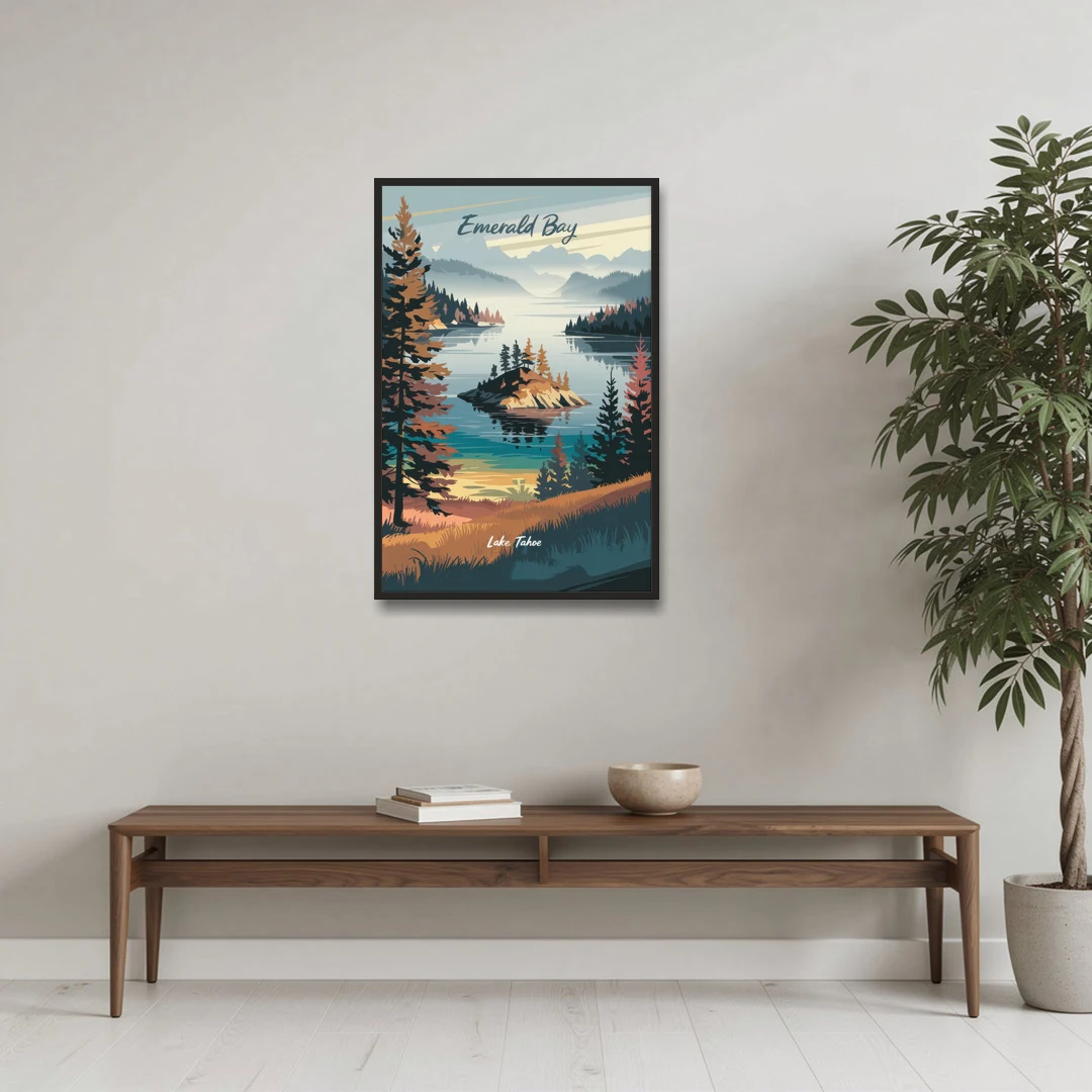 Lake Tahoe Emerald Bay View - Black Framed Canvas Wall Art - Coffee Table - 24x36