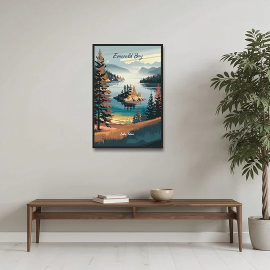 Lake Tahoe Emerald Bay View - Black Framed Canvas Wall Art - Coffee Table - 24x36