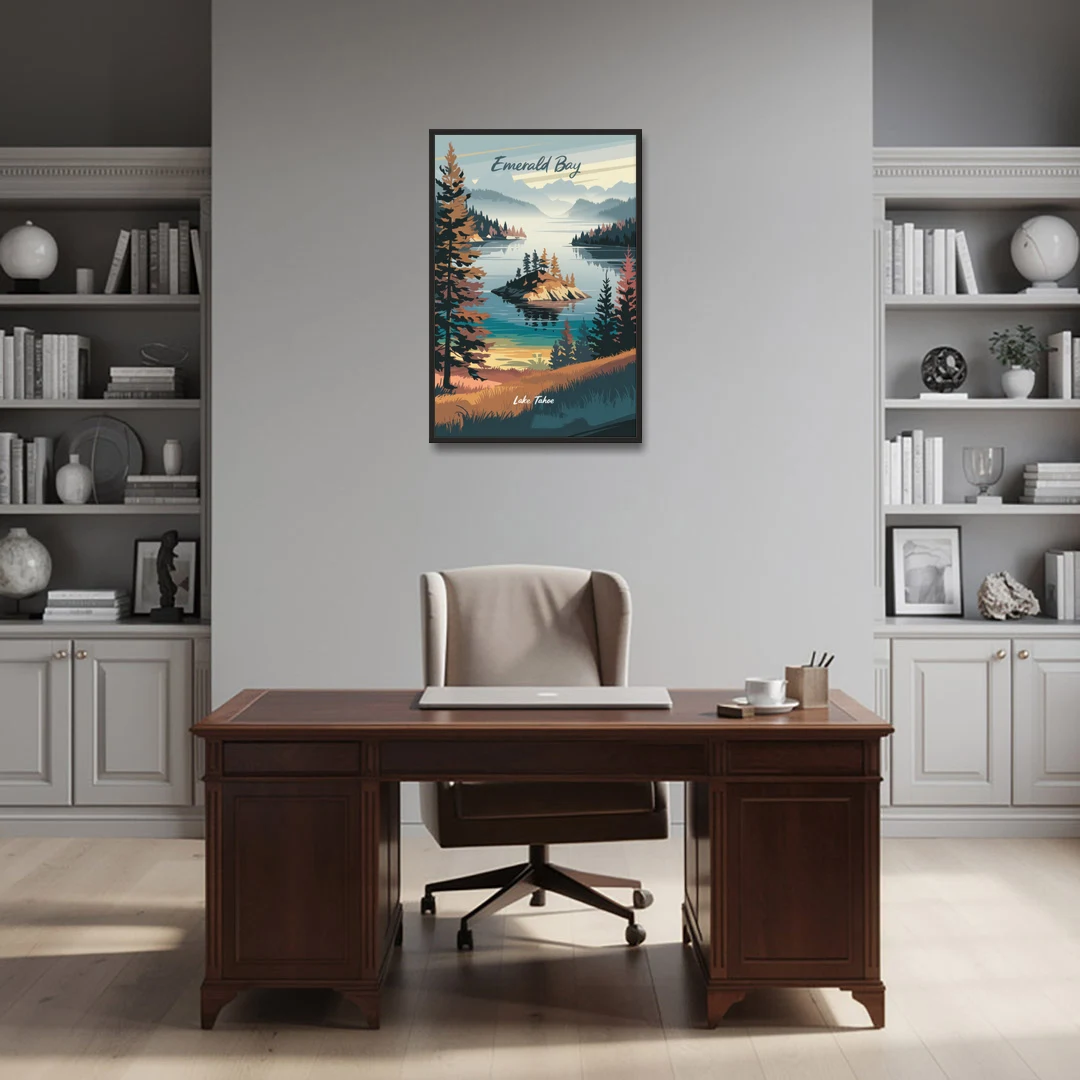 Lake Tahoe Emerald Bay View - Black Framed Canvas Wall Art - Office - 24x36