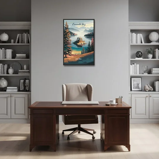 Lake Tahoe Emerald Bay View - Black Framed Canvas Wall Art - Office - 24x36