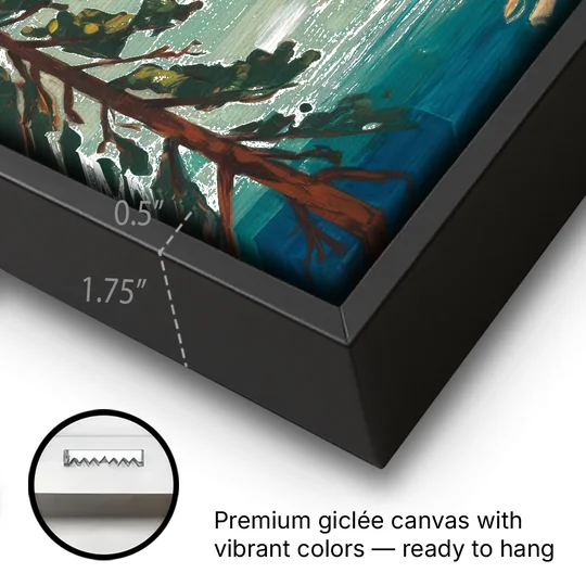 Lake Tahoe Forest Horizon - Black Framed Canvas Wall Art - Gallery Wrap Corner