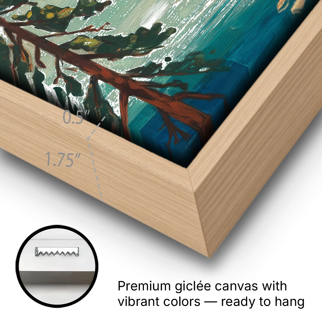 Lake Tahoe Forest Horizon - Oak Framed Canvas Wall Art - Gallery Wrap Corner