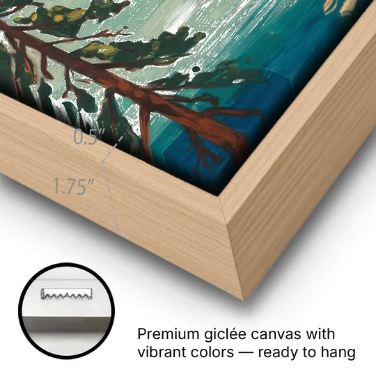 Lake Tahoe Forest Horizon - Oak Framed Canvas Wall Art - Gallery Wrap Corner