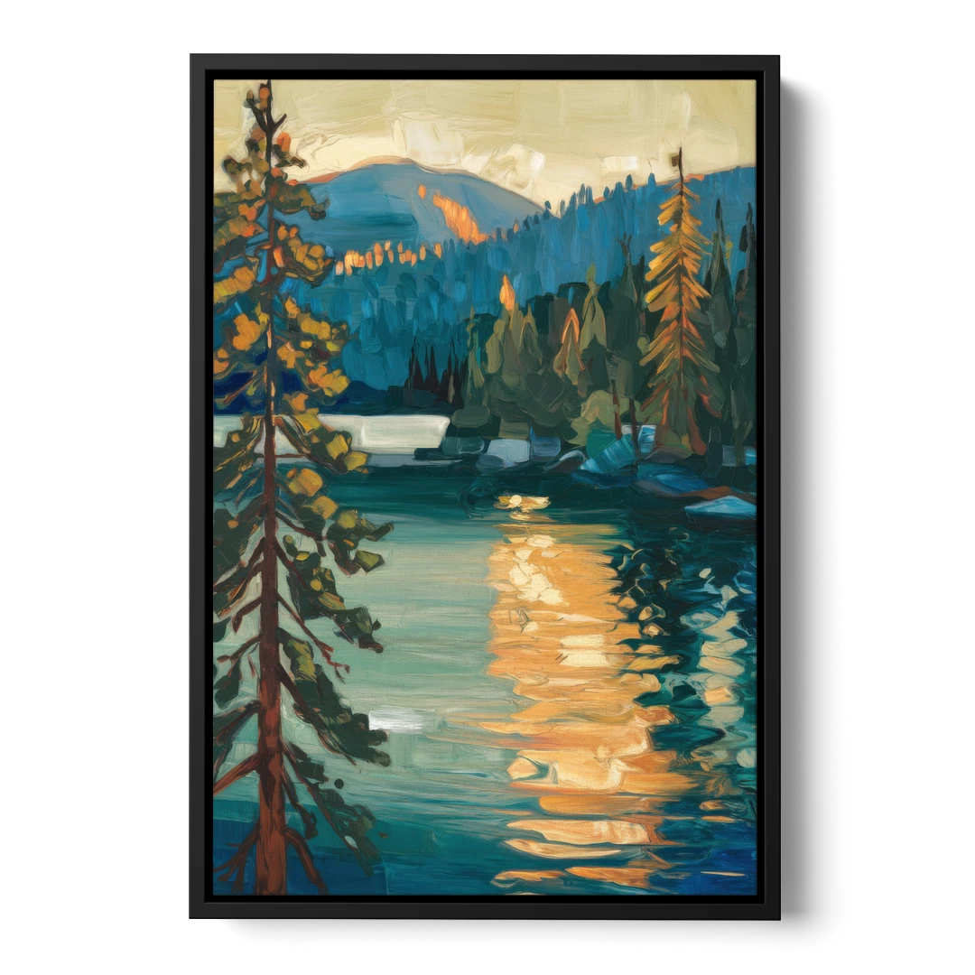 Lake Tahoe Forest Horizon - Black Framed Canvas Wall Art - Front