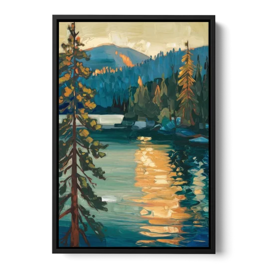 Lake Tahoe Forest Horizon - Black Framed Canvas Wall Art - Front
