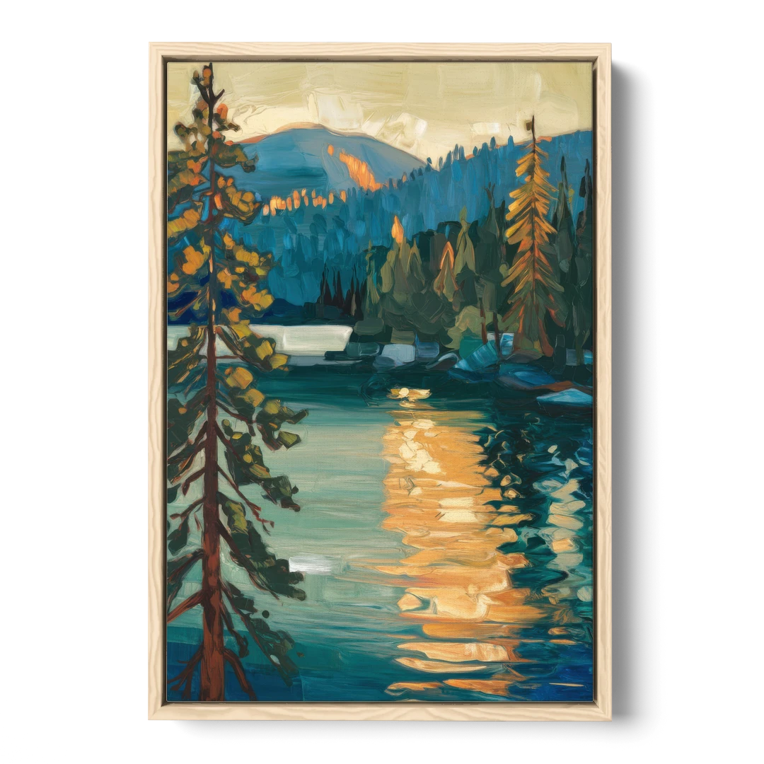 Lake Tahoe Forest Horizon - Oak Framed Canvas Wall Art - Front