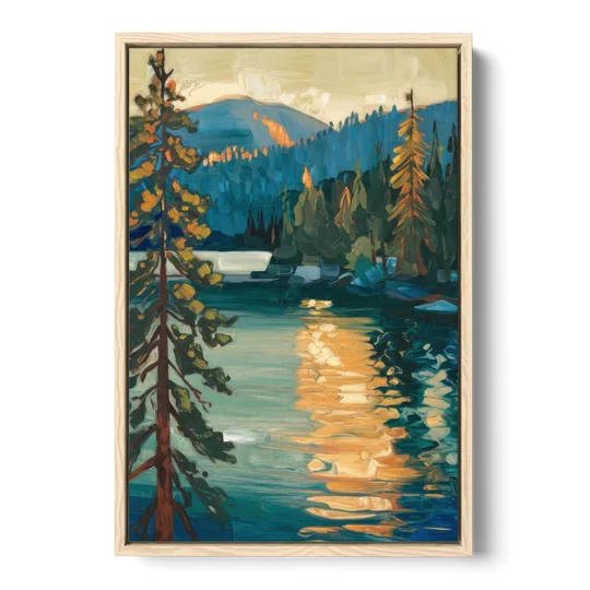 Lake Tahoe Forest Horizon - Oak Framed Canvas Wall Art - Front