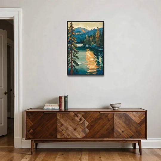 Lake Tahoe Forest Horizon - Black Framed Canvas Wall Art - Coffee Table - 24x36