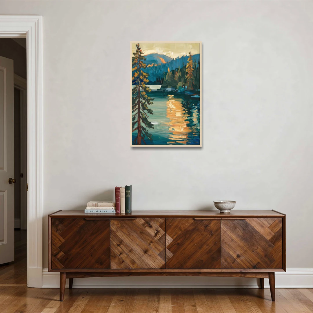 Lake Tahoe Forest Horizon - Oak Framed Canvas Wall Art - Coffee Table - 24x36