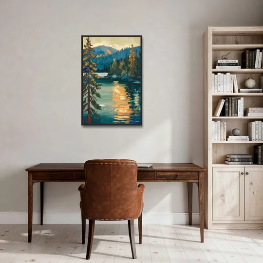Lake Tahoe Forest Horizon - Black Framed Canvas Wall Art - Office - 24x36