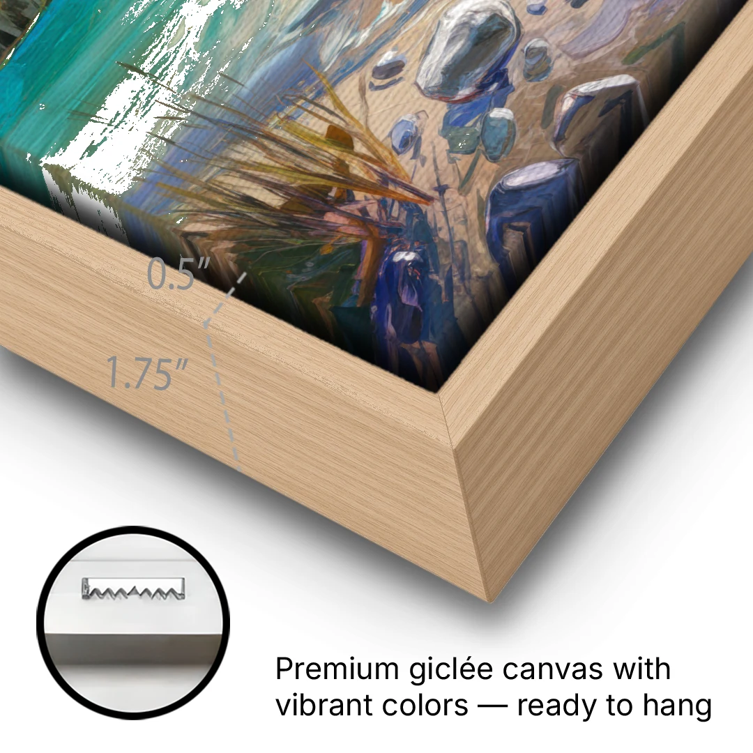 Lake Tahoe Mountain Serenity - Oak Framed Canvas Wall Art - Gallery Wrap Corner