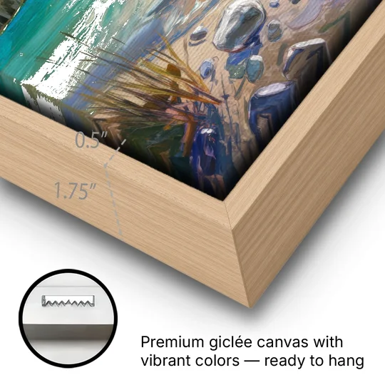 Lake Tahoe Mountain Serenity - Oak Framed Canvas Wall Art - Gallery Wrap Corner
